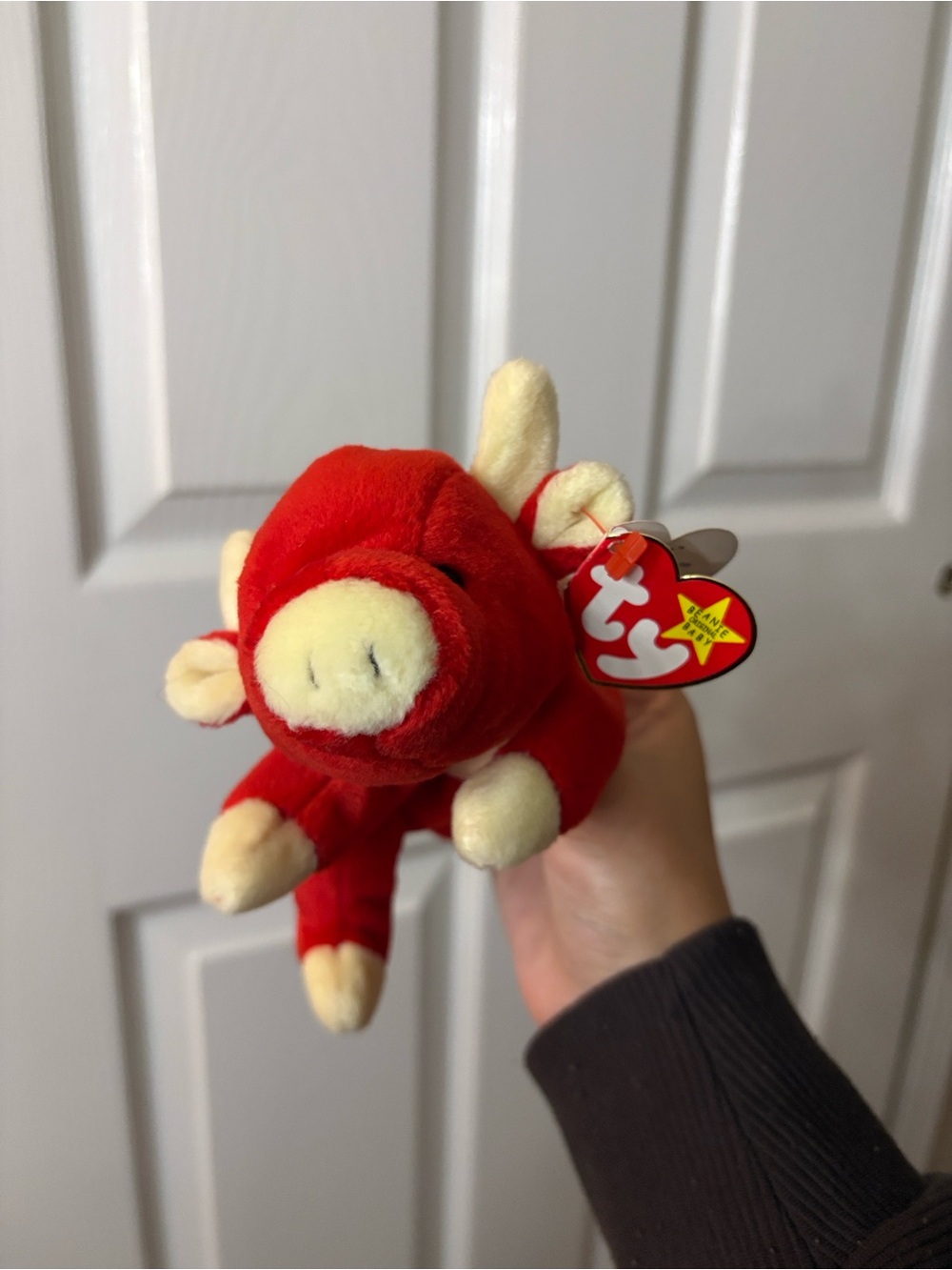 Ty Red Dragon Plush 1995 (snort) with Cream Accents - Beanie Style